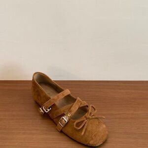 SHEIN Tan Suede Flats with Buckle Detail